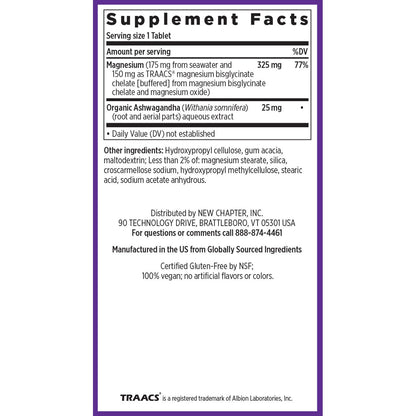 New Chapter Magnesium + Ashwagandha 325 mg Glycinate – 90 ct, 2.5x Absorption | Non-GMO