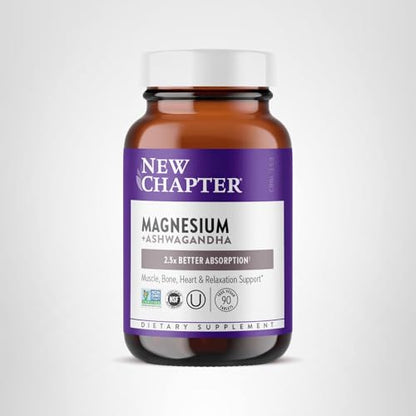 New Chapter Magnesium + Ashwagandha 325 mg Glycinate – 90 ct, 2.5x Absorption | Non-GMO