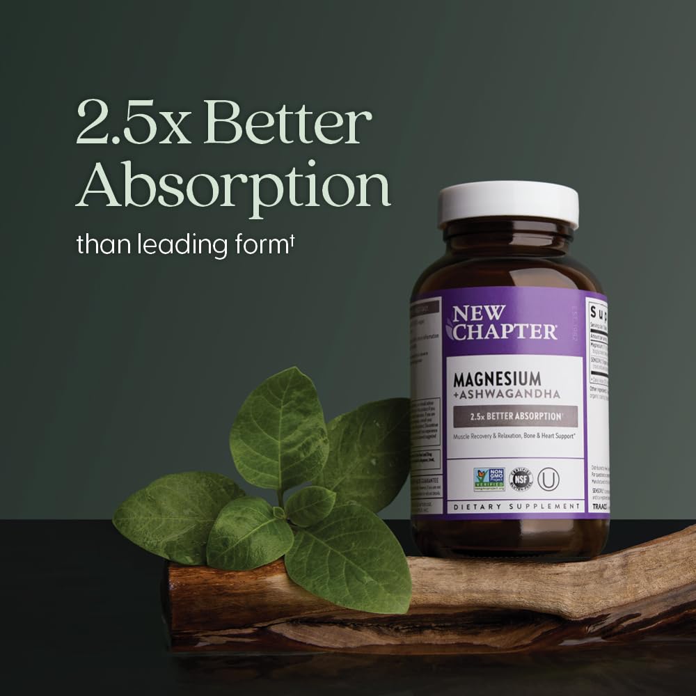 New Chapter Magnesium Glycinate + Ashwagandha Supplement 325 mg – 2.5x Absorption, Non-GMO, 30 ct - Calm Era