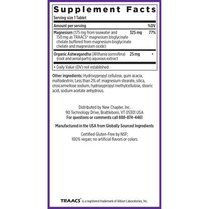 New Chapter Magnesium + Ashwagandha Supplement - 325 mg, 60 ct, 2-Month Supply | 2.5x Absorption