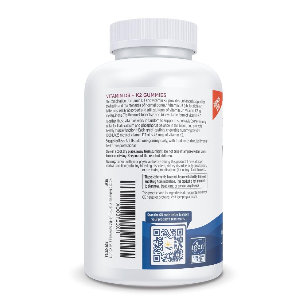 Nordic Naturals Vitamin D3 + K2 Gummies – Pomegranate | 120 Gummies
