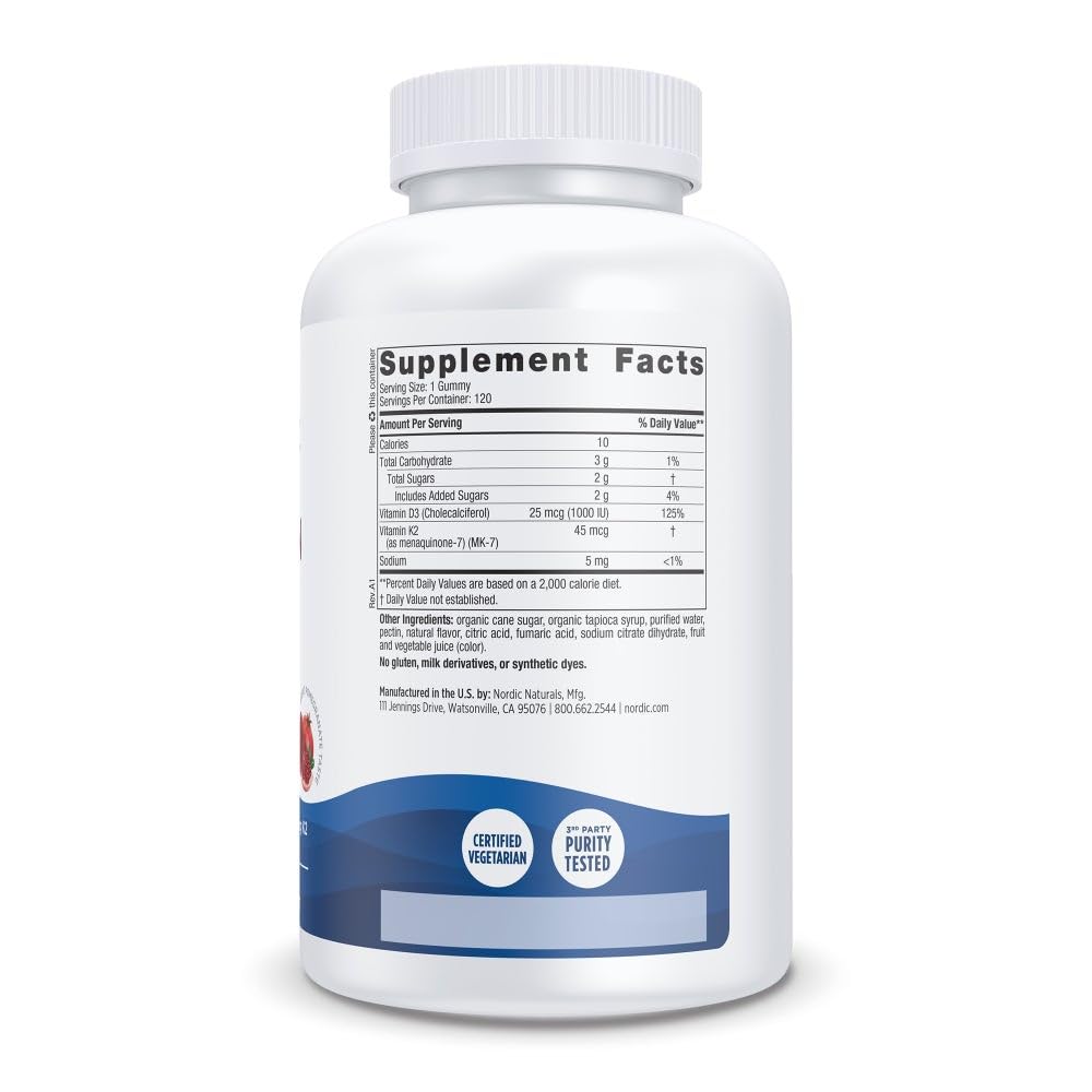 Nordic Naturals Vitamin D3 + K2 Gummies – Pomegranate | 120 Gummies