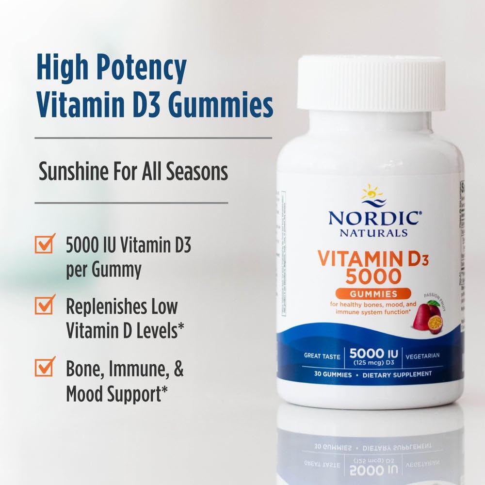 Nordic Naturals Vitamin D3 5000 IU Gummies — Passion Fruit, 30 Servings