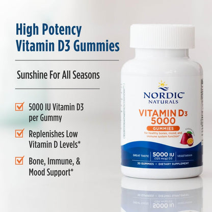 Nordic Naturals Vitamin D3 5000 IU Gummies — Passion Fruit, 30 Servings