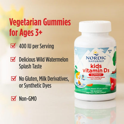 Nordic Naturals Vitamin D3 Kids — Wild Watermelon, 400 IU, 60ct