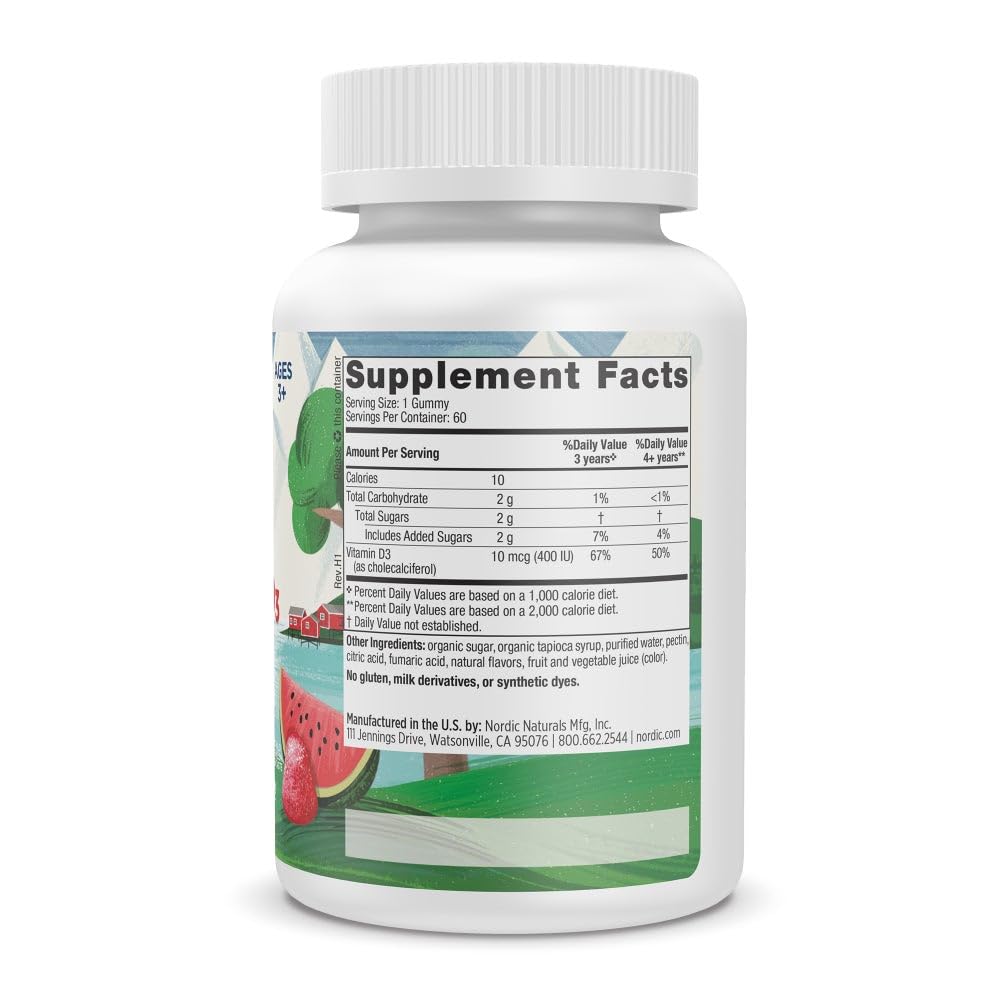 Nordic Naturals Vitamin D3 Kids — Wild Watermelon, 400 IU, 60ct