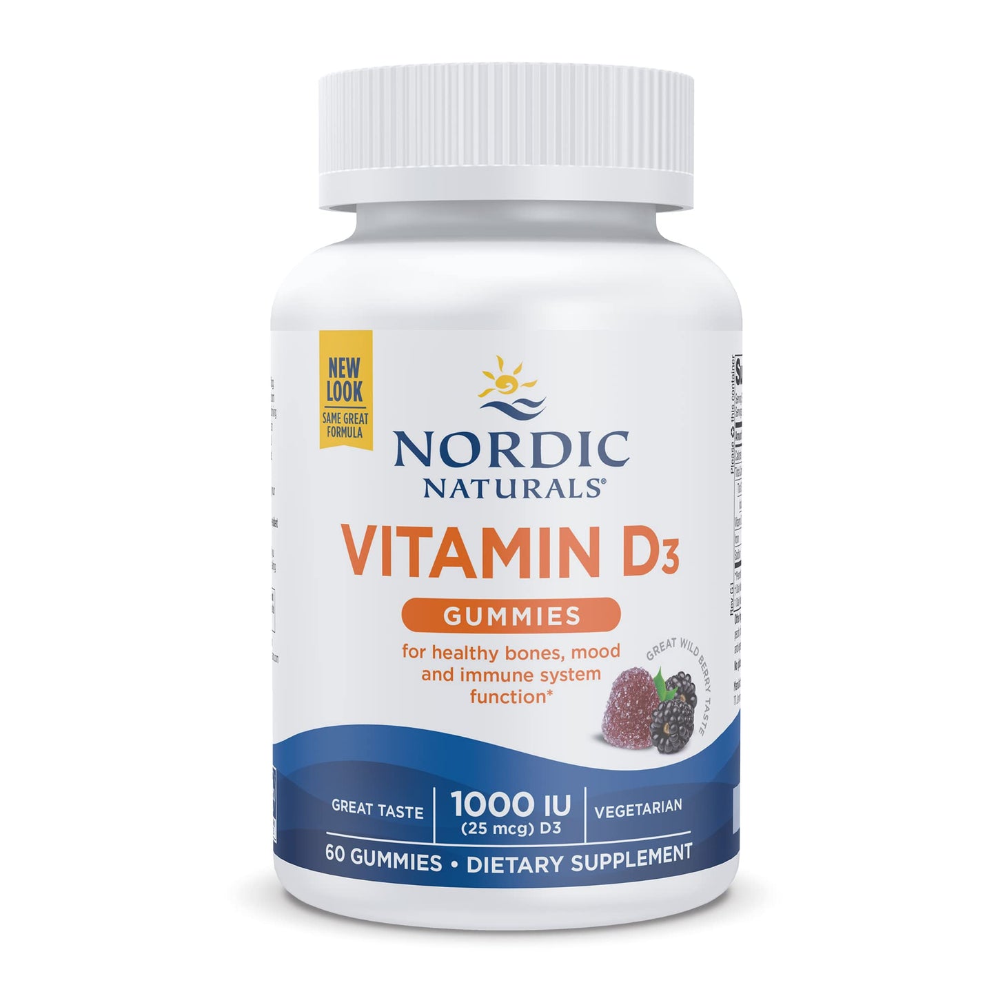 Bottle of Nordic Naturals Vitamin D3 Gummies on a white background