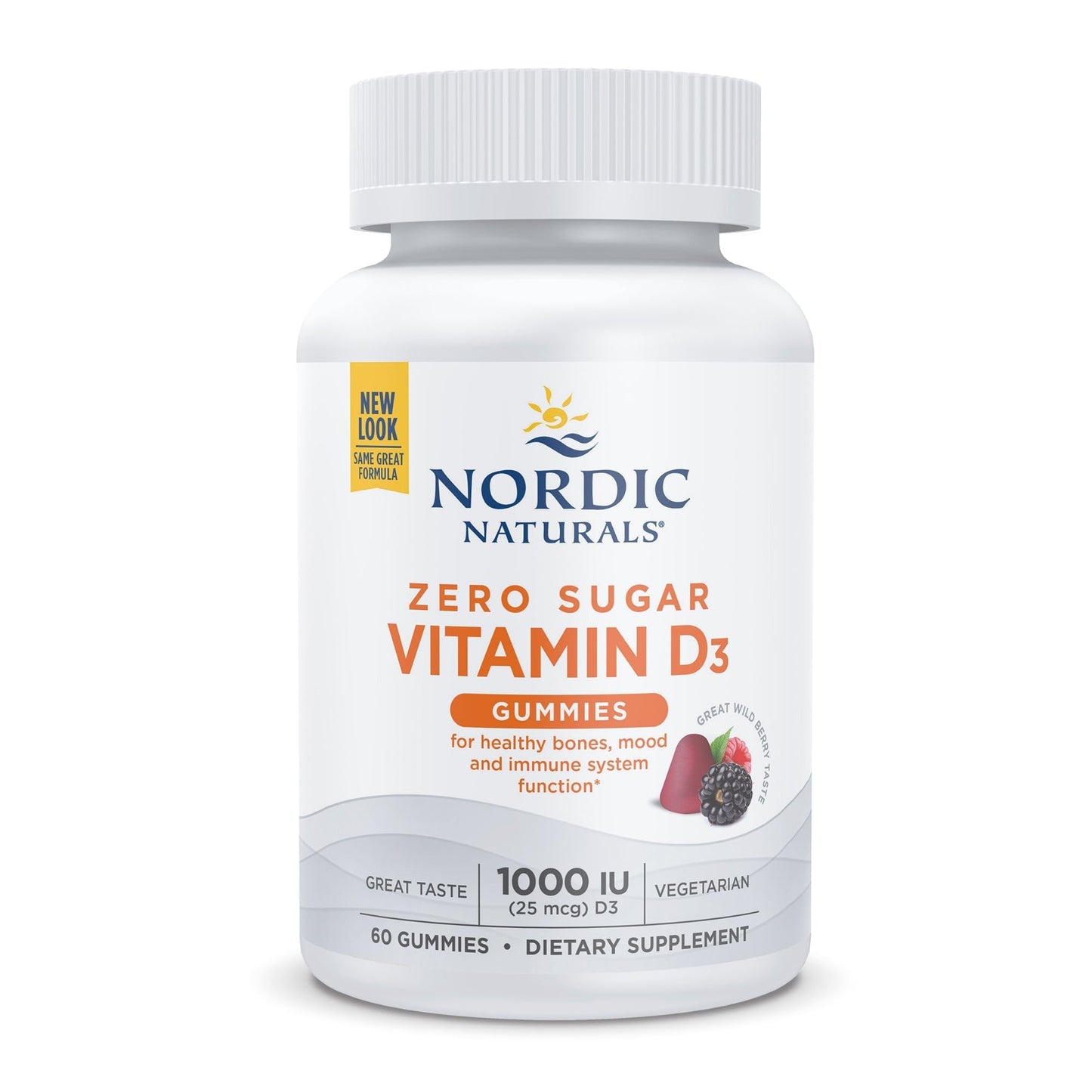 Nordic Naturals Zero Sugar Vitamin D3 Gummies – Wild Berry | 1000 IU | 60 Gummies