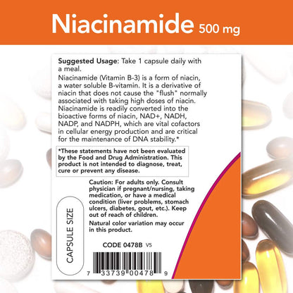 NOW Foods Niacinamide 500mg Vitamin B-3 – 100 Capsules (3-Pack)