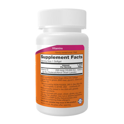 NOW Foods Vitamin D3 10,000 IU — 240 Softgels