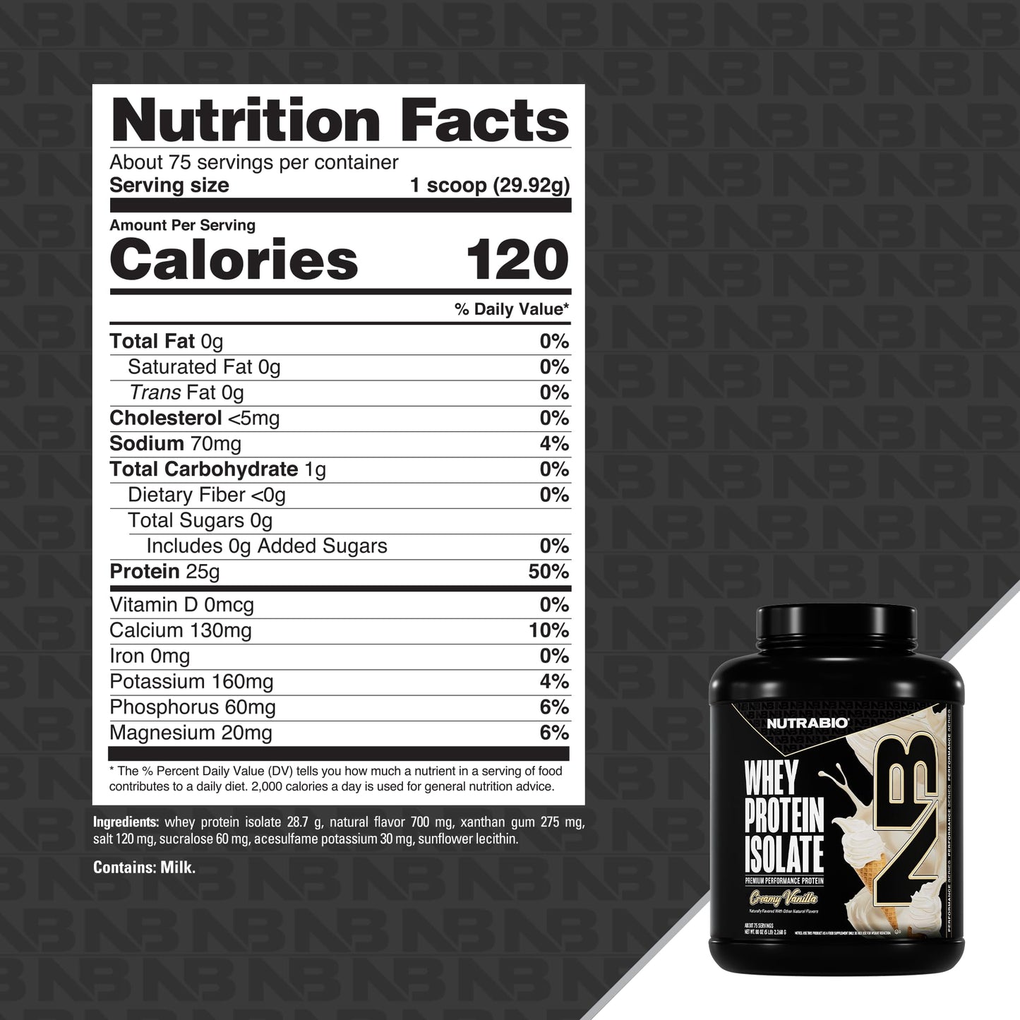 NutraBio 100% Whey Protein Isolate Creamy Vanilla 5lb