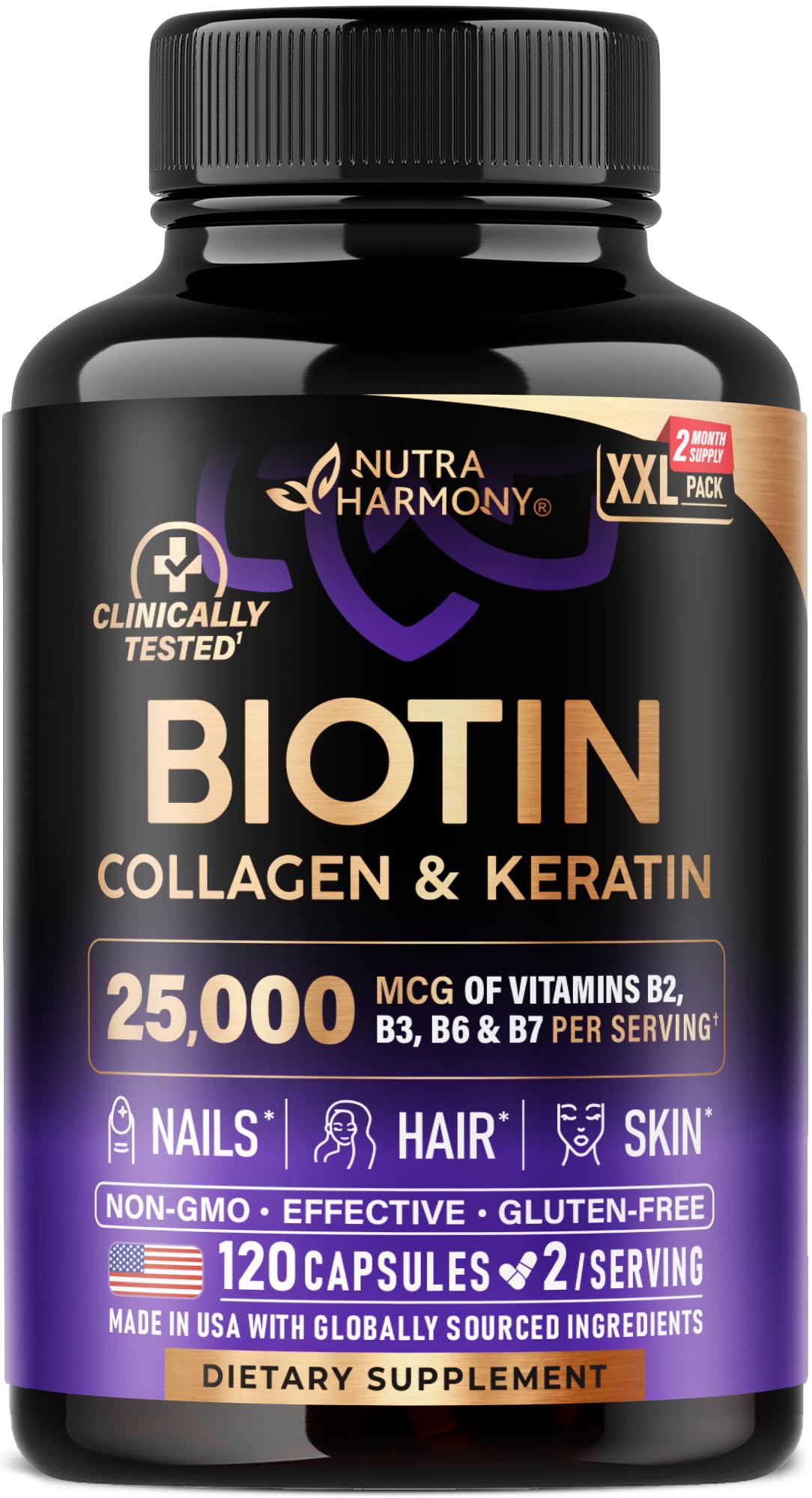 Nutraharmony Biotin + Collagen + Keratin – Hair, Skin & Nails | 120 Capsules