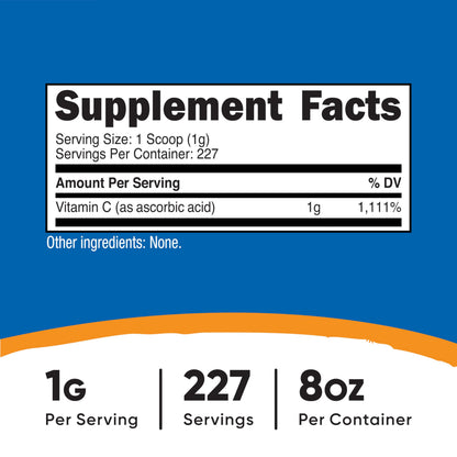 Nutricost Ascorbic Acid Powder Vitamin C — 0.5 lbs (8 oz)