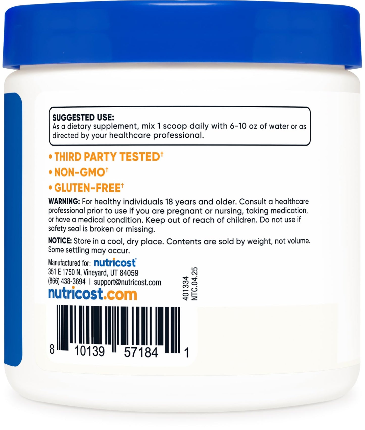 Nutricost Ascorbic Acid Powder Vitamin C — 0.5 lbs (8 oz)