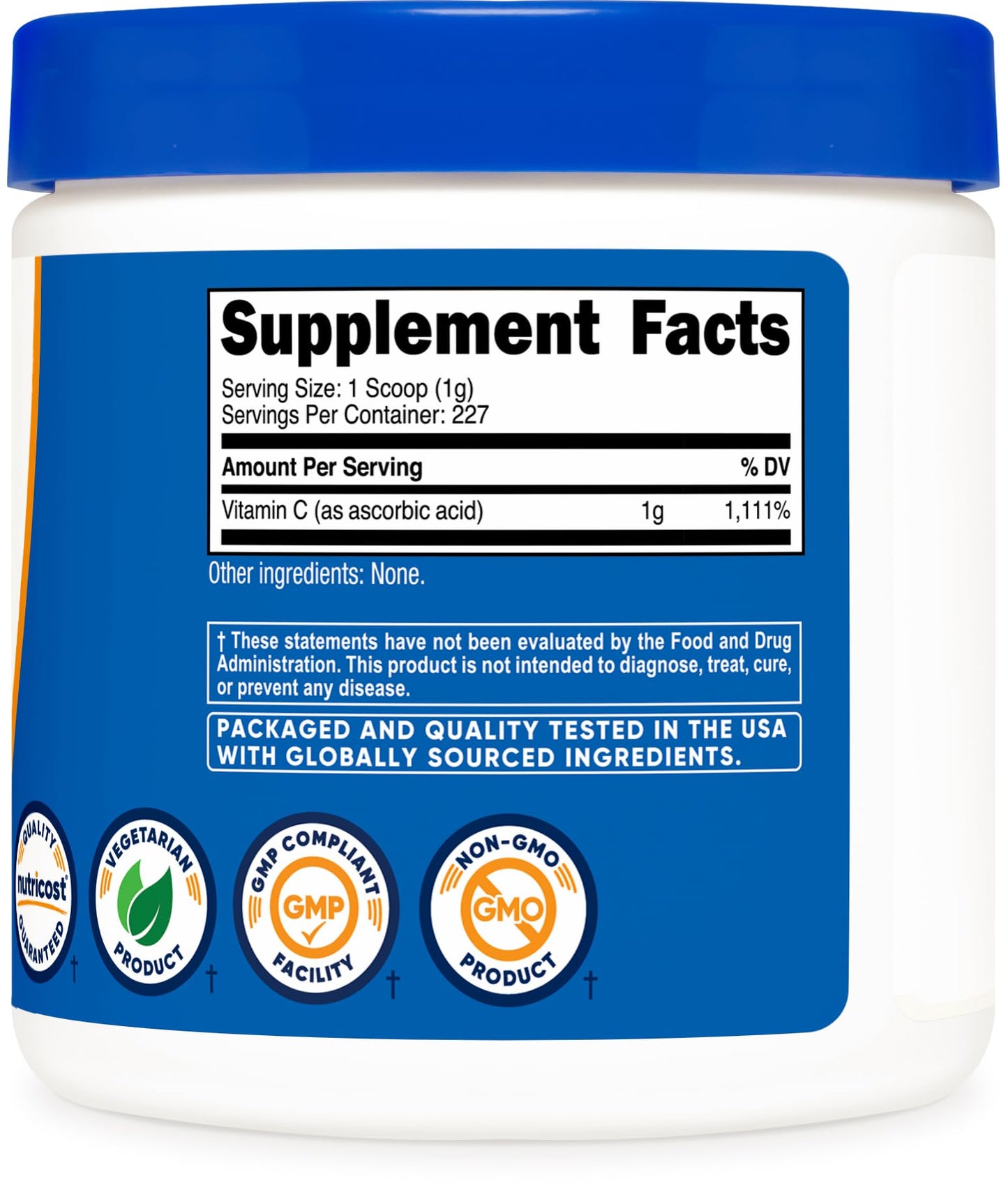 Nutricost Ascorbic Acid Powder Vitamin C — 0.5 lbs (8 oz)