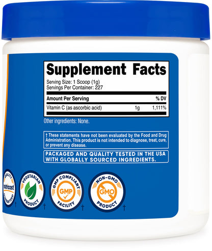 Nutricost Ascorbic Acid Powder Vitamin C — 0.5 lbs (8 oz)