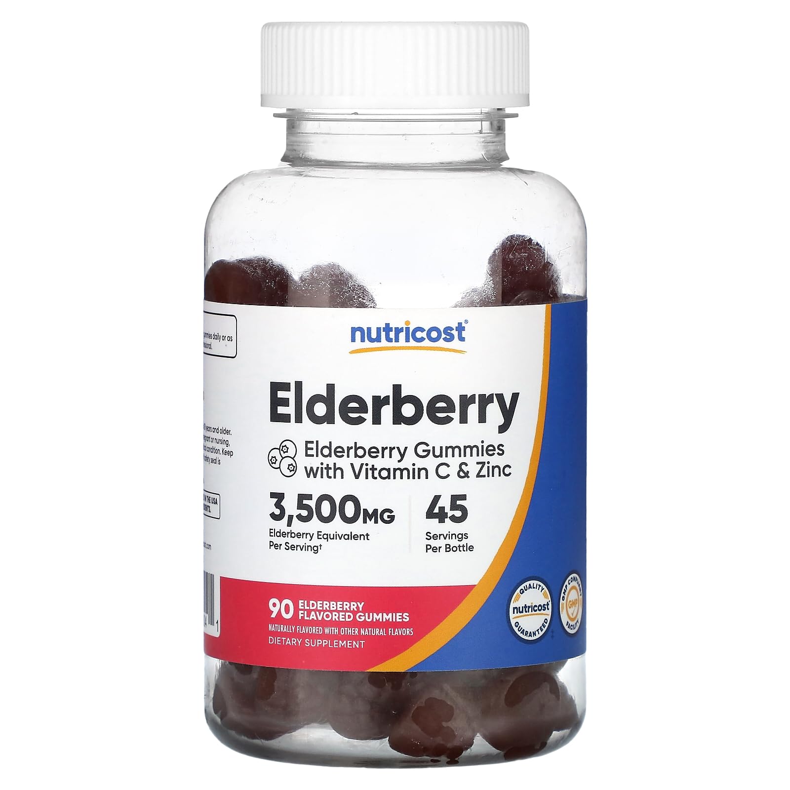 Bottle of Nutricost Elderberry Gummies with Vitamin C & Zinc on a white background