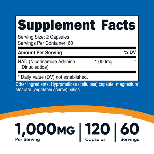 Nutricost NAD+ Supplement 1000mg 60 Servings 120 Capsules
