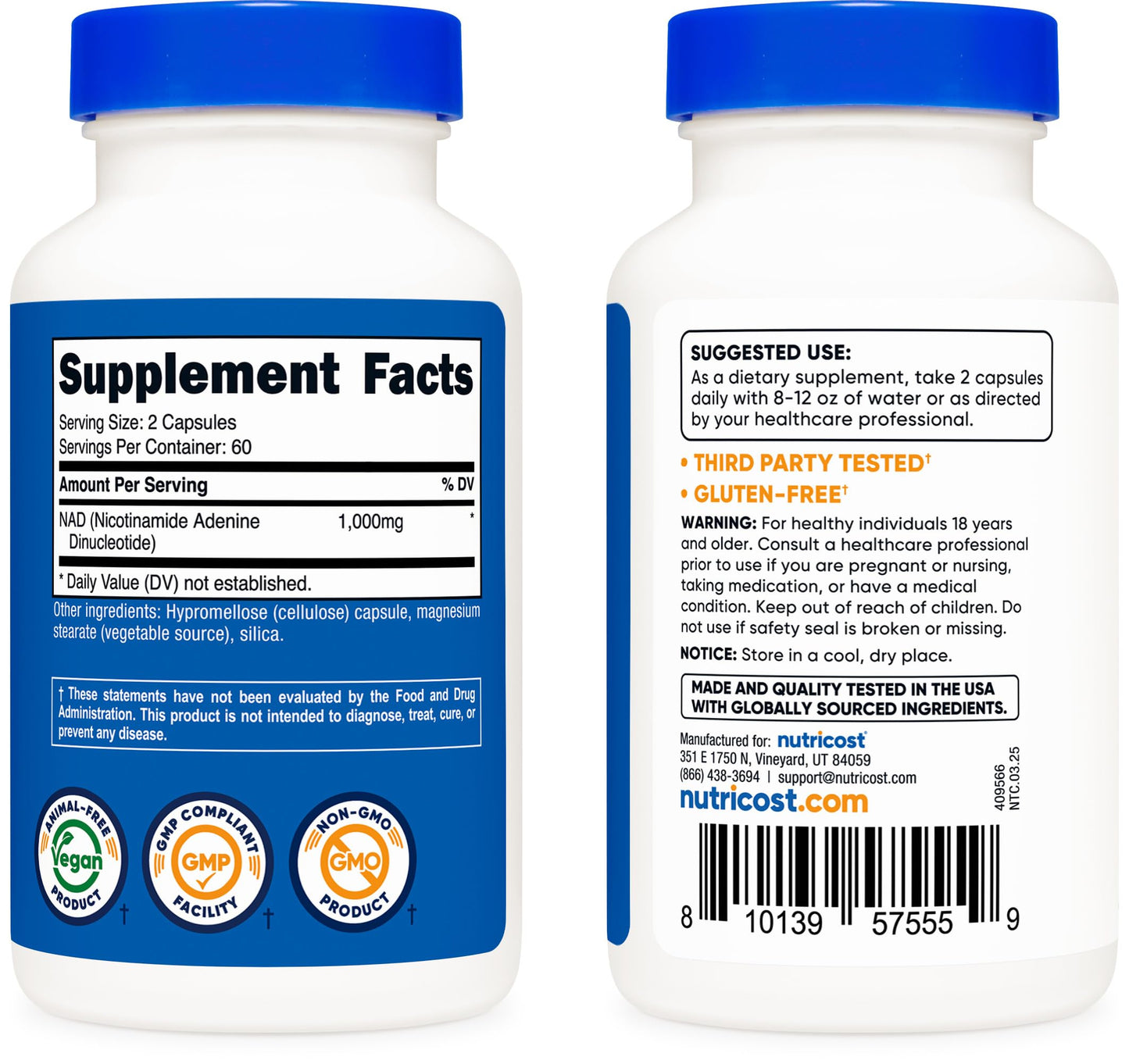 Nutricost NAD+ Supplement 1000mg 60 Servings 120 Capsules