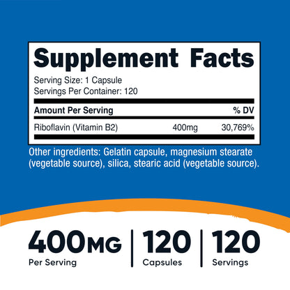 Nutricost Vitamin B2 Riboflavin 400mg — 120 Capsules