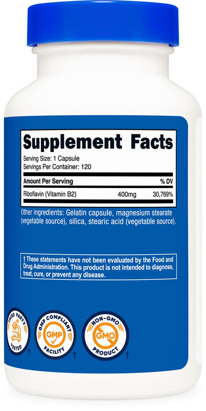 Nutricost Vitamin B2 Riboflavin 400mg — 120 Capsules