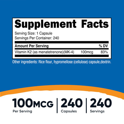 Nutricost Vitamin K2 MK-4 100mcg — 240 Capsules