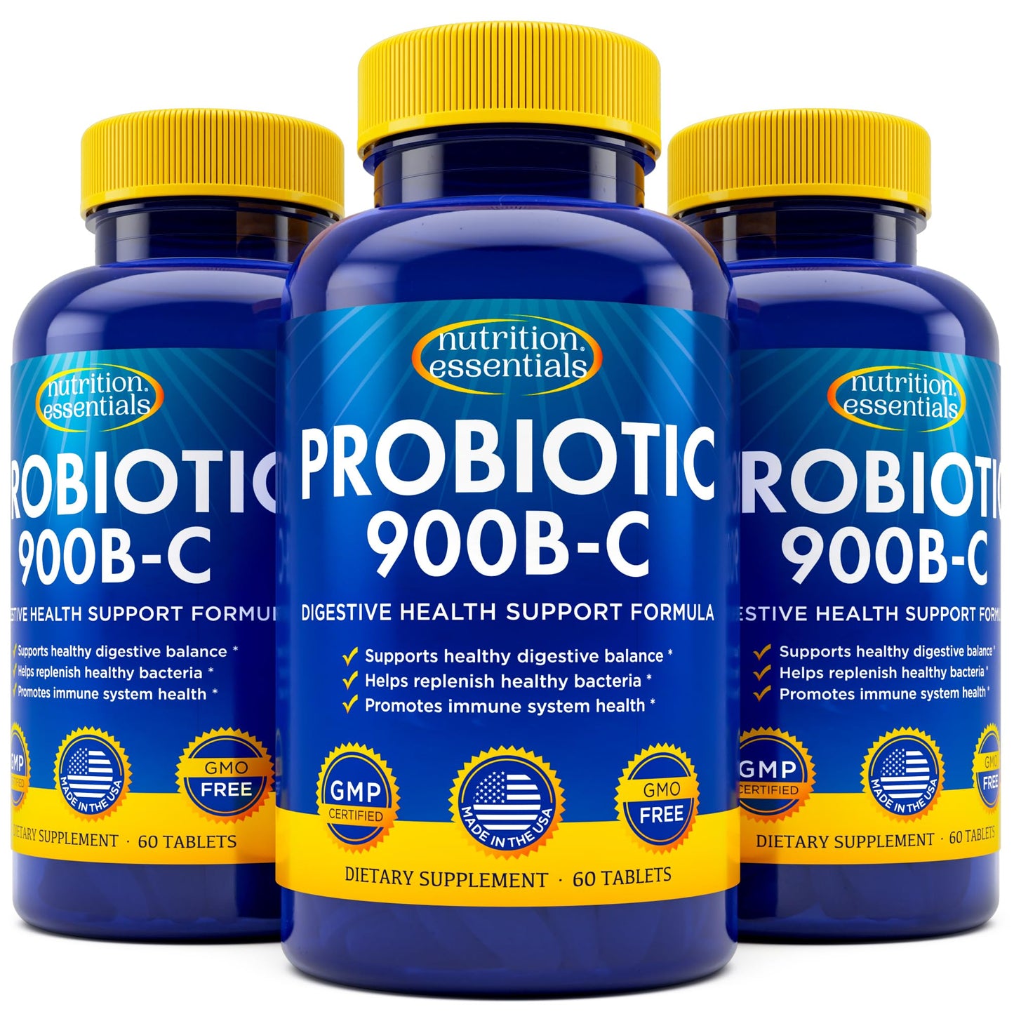Nutrition Essentials Probiotics for Women & Men with Lactase Enzyme & Prebiotic Fiber – 3 Count of 60 Tablets