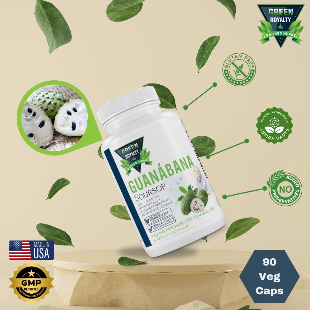 Graviola Soursop Capsules 1100mg — 90 Vegan Capsules, Made in USA
