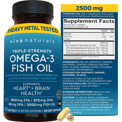 Triple Strength Omega-3 Fish Oil 2500mg | 180 Softgels | IFOS Certified