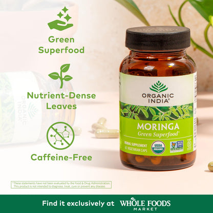 Organic India Moringa Leaf Veg Capsules 60ct | Vegan Superfood