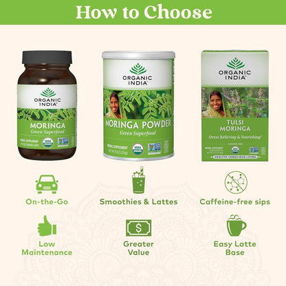 Organic India Moringa Powder 2-Pack | USDA Organic Green Superfood