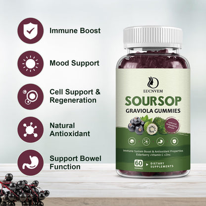 Organic Soursop Graviola Gummies with Elderberry — 60-Day Supply