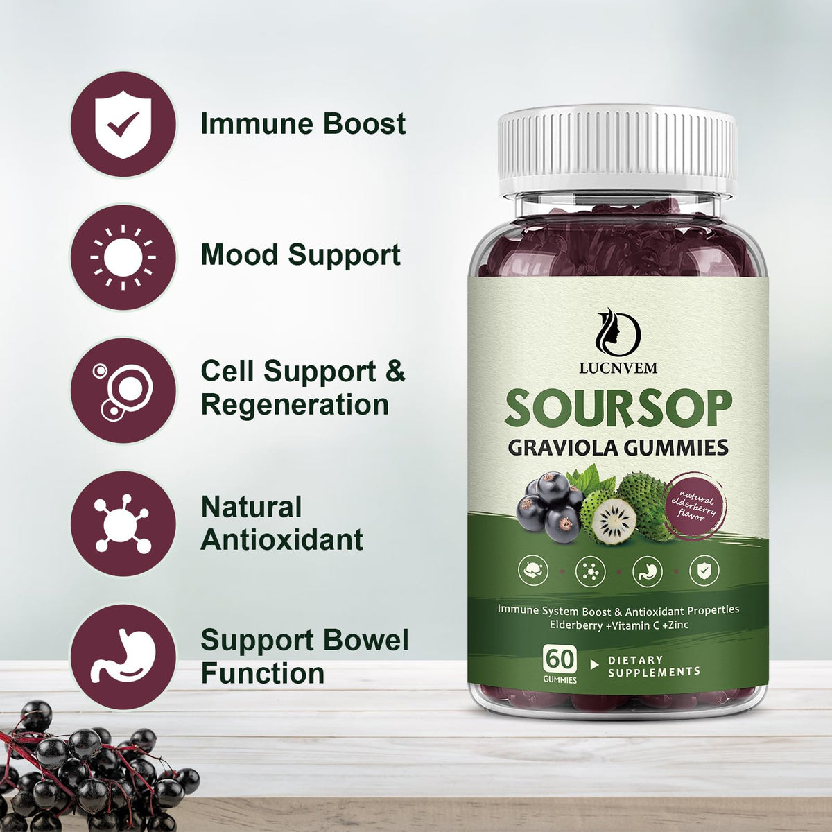Organic Soursop Graviola Gummies with Elderberry — 60-Day Supply - Calm Era