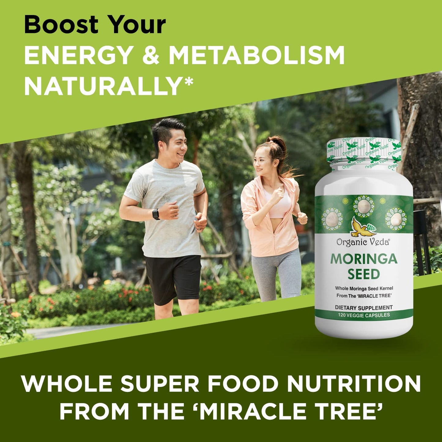 Organic Veda Moringa Seed Capsules 1000mg | 120ct with Omega 3-6-9