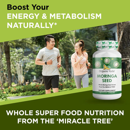 Organic Veda Moringa Seed Capsules 1000mg | 120ct with Omega 3-6-9