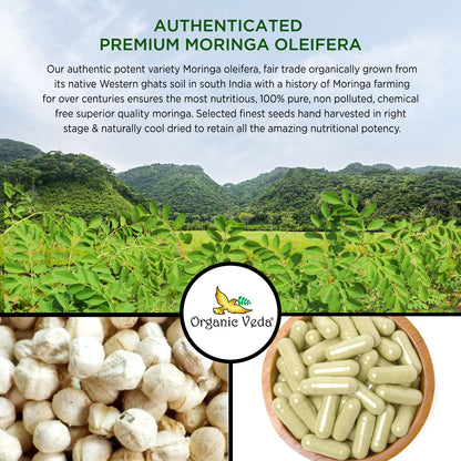 Organic Veda Moringa Seed Capsules 1000mg | 120ct with Omega 3-6-9