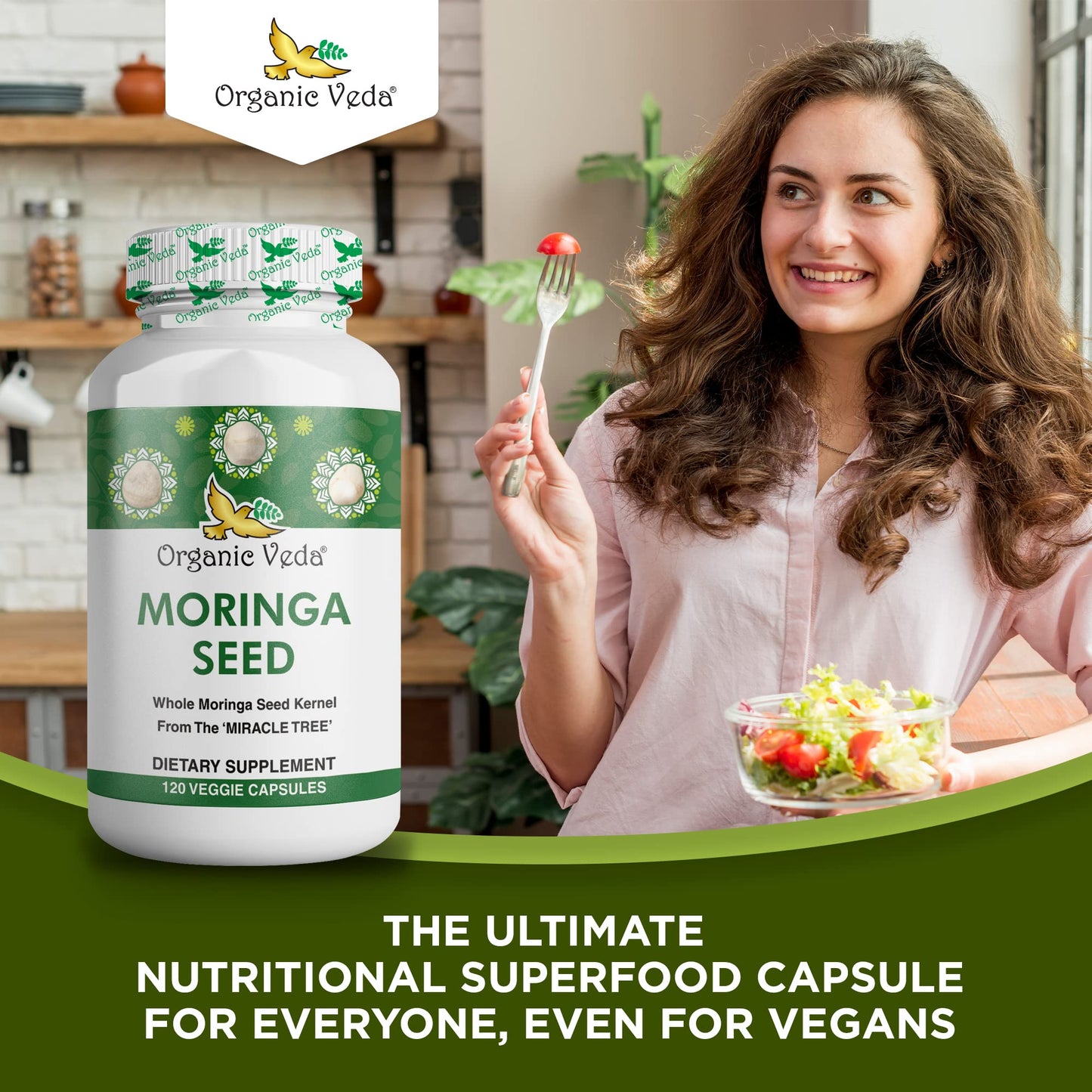 Organic Veda Moringa Seed Capsules 1000mg | 120ct with Omega 3-6-9