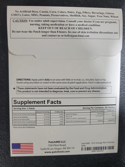 PatchMD B12 Energy Plus Patches – Vitamin B12 Transdermal | 30 Day Supply