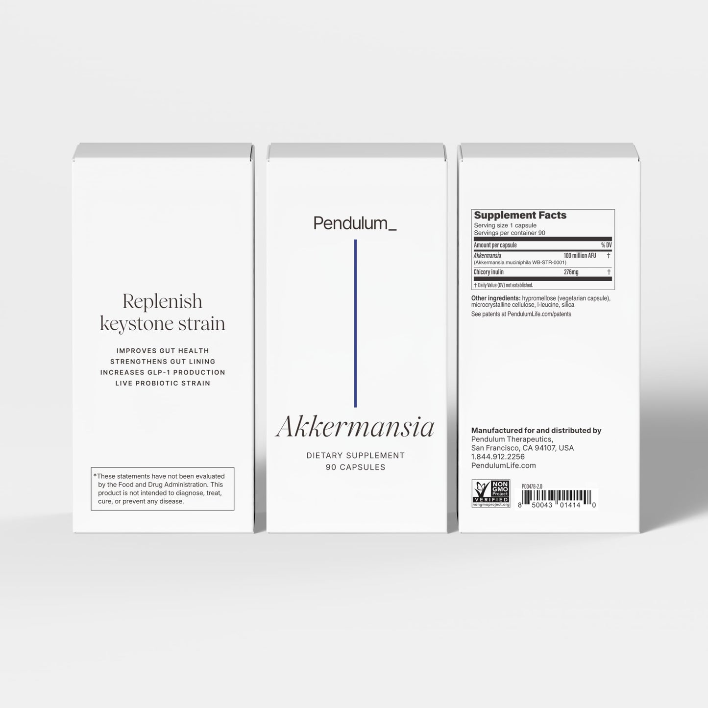 Pendulum Akkermansia Probiotic with Prebiotic Fiber 90 Capsules