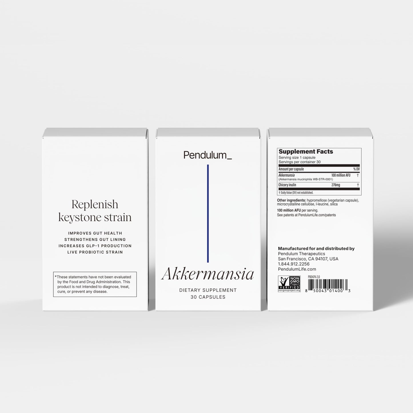 Pendulum Akkermansia Probiotic with Prebiotic Fibre – 30 Capsules