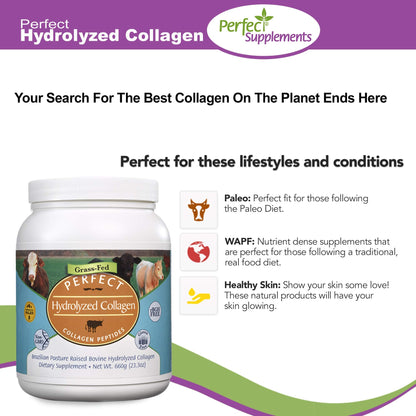Perfect Supplements Hydrolyzed Collagen Powder – Grass-Fed, Brazilian Pasture-Raised | 660g × 2