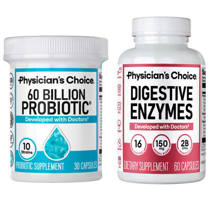 Physician's CHOICE Advanced Gut Health Bundle: 60B Probiotics 30ct + Digestive Enzymes 60ct - Calm Era