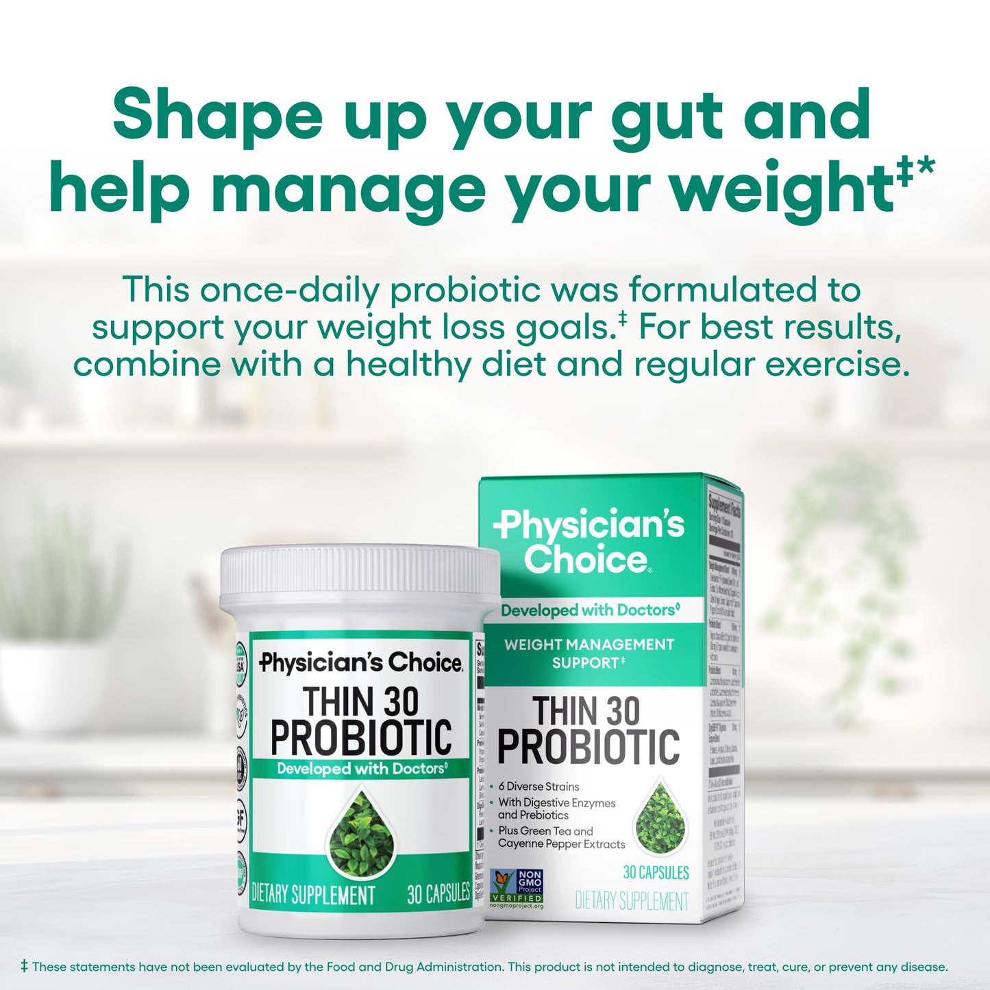 Physician's Choice Probiotics for Weight Management & Bloating – 6 Strains, 60 Capsules