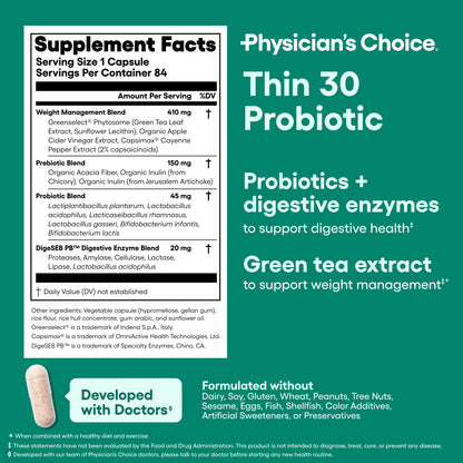 Physician's CHOICE Probiotics – Weight Management & Bloating, 6 Strains, 84 CT