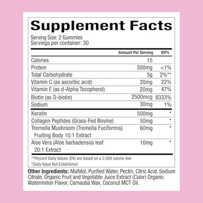 Plant People WonderBeauty Gummies – Hair, Skin & Nails | Tremella, Marine Collagen, Keratin & Biotin | Watermelon | 60 Gummies