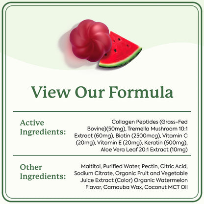 Plant People WonderBeauty Gummies – Hair, Skin & Nails | Tremella, Marine Collagen, Keratin & Biotin | Watermelon | 60 Gummies