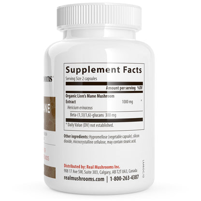 Real Mushrooms Lion's Mane Capsules 300ct | Organic USDA Beta-Glucan Rich