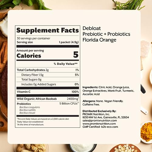 ProMix Nutrition Debloat Prebiotics & Probiotics with Baobab – Vitamin C Rich, Bloating Relief, Immune Support – Orange – 30 Servings (Pack of 30) - Calm Era