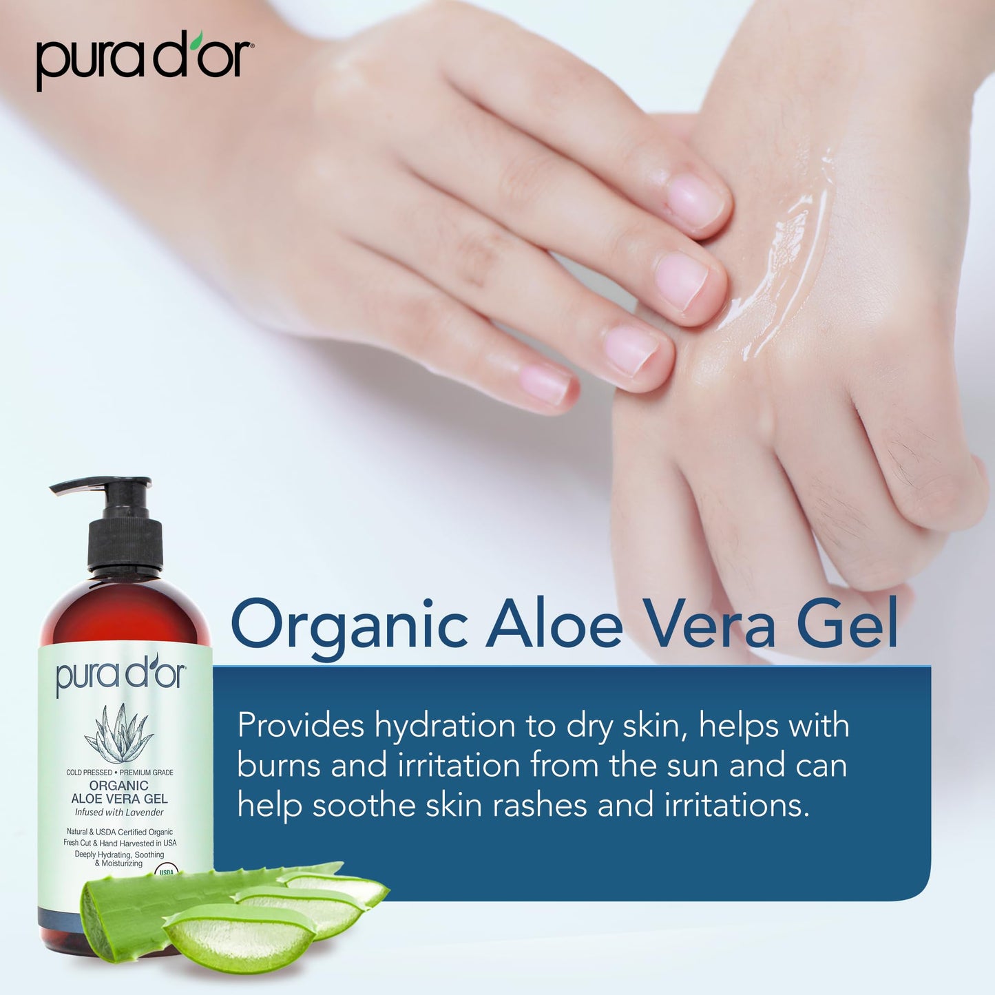 PURA D’OR Organic Aloe Vera Gel — Lavender, 16oz