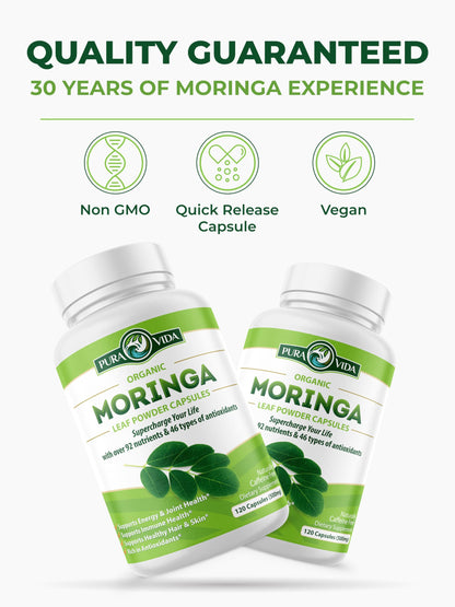 Pura Vida Organic Moringa Capsules 500mg | 120ct Single Origin